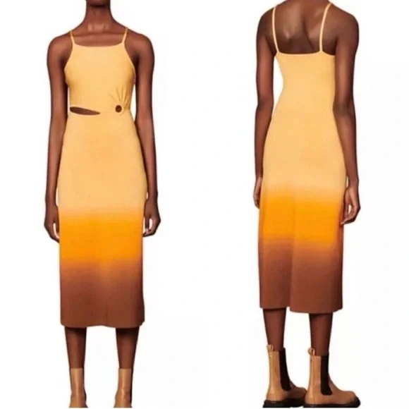 SANDRO - Brown Orange Ombre Midi Dress – NWT – EU 36 (US Small) - Picture 4 of 10